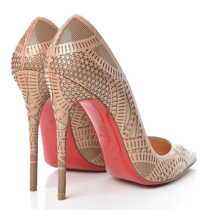 Christian Louboutin Patent Suede Burma Laser Cut Kristali 120 Pumps 39 Nude 4 of 12