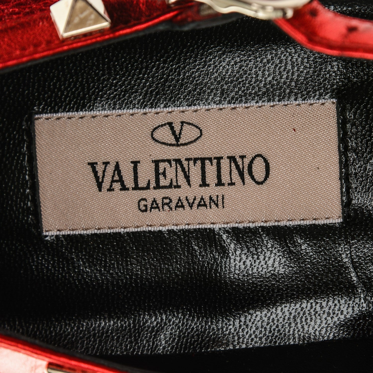 Valentino Garavani Metallic Pebbled Calfskin Rockstud Cage Ballerina Flats 37.5 Rosso Valentino 7 of 8