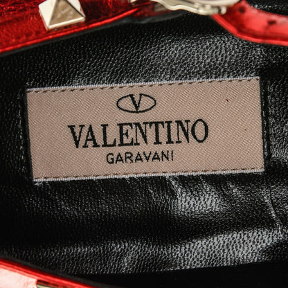 Valentino Garavani Metallic Pebbled Calfskin Rockstud Cage Ballerina Flats 37.5 Rosso Valentino 7 of 8