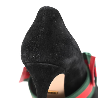 Gucci Kid Scamosciato Removable Web Bow High Heel Pumps 37.5 Black 10 of 14