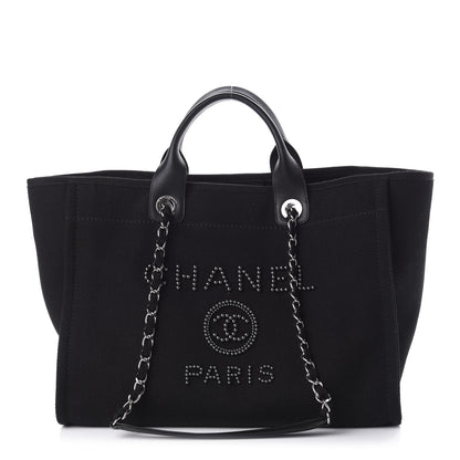 Chanel Canvas Pearl Medium Deauville Tote Black 1 of 10