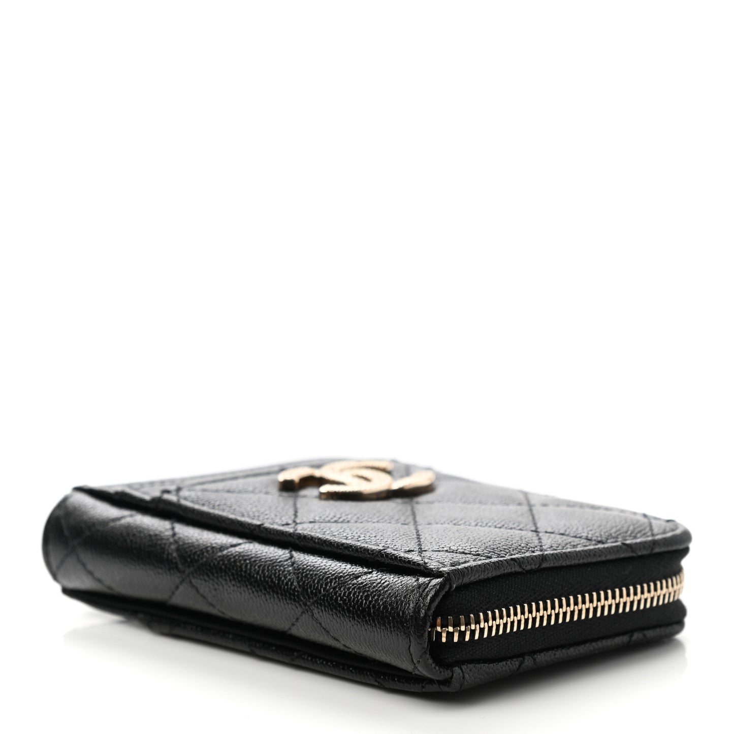 Caviar Quilted CC Zip Card Holder Black