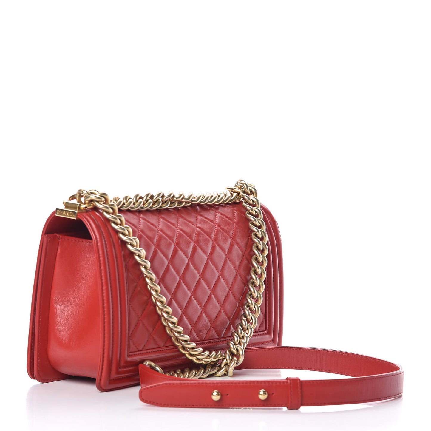 Lambskin Quilted Medium Boy Flap Red