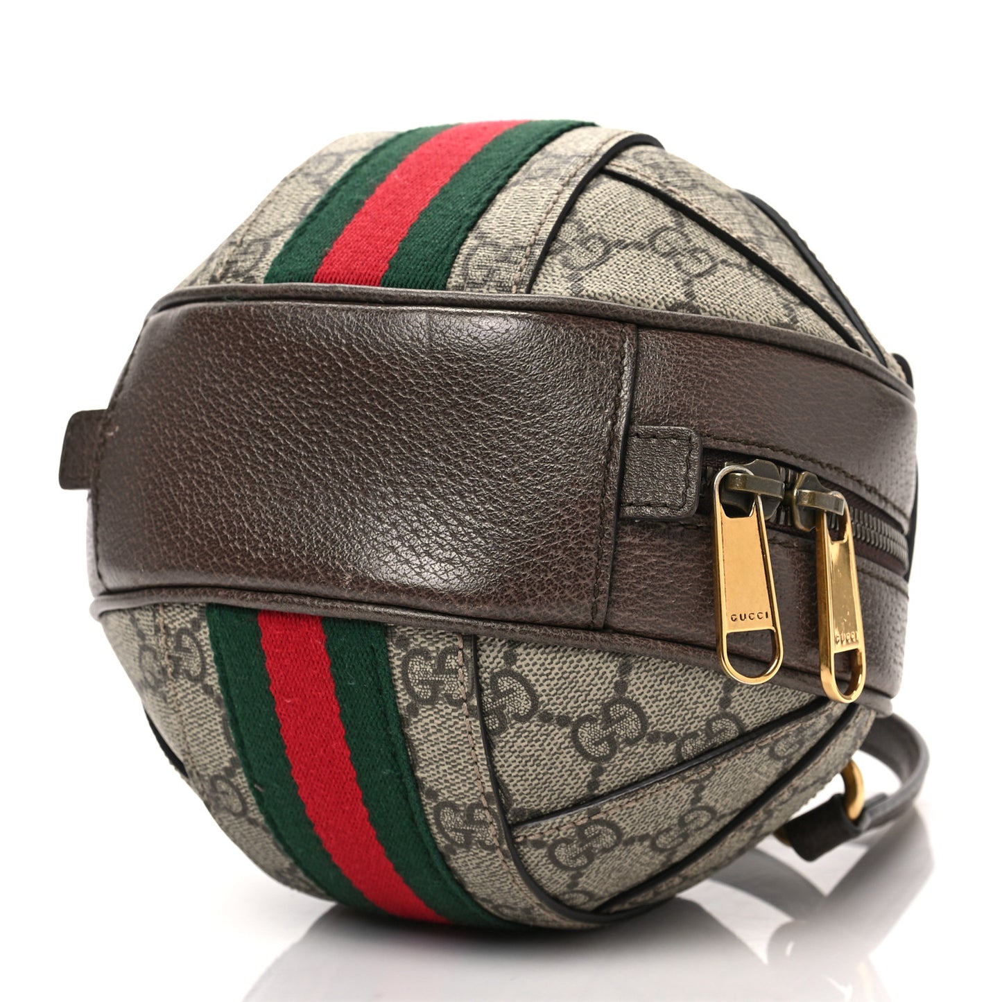 GG Supreme Monogram Textured Dollar Calfskin Web Mini Ophidia Basketball Shaped Shoulder Bag Beige Ebony New Acero