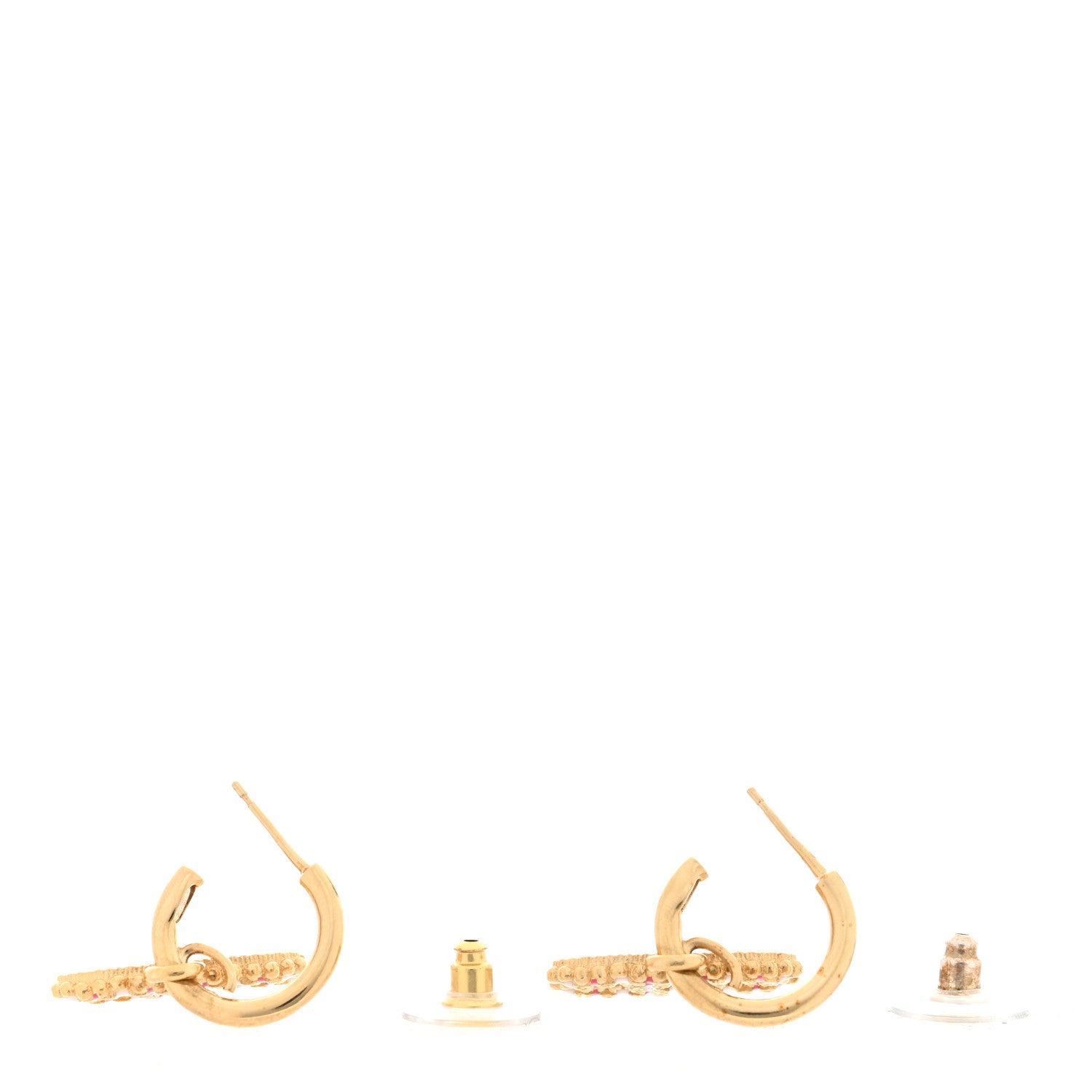 Chanel Enamel CC Textured Hoop Drop Earrings Pink Gold 3 of 4