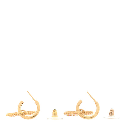 Chanel Enamel CC Textured Hoop Drop Earrings Pink Gold 3 of 4