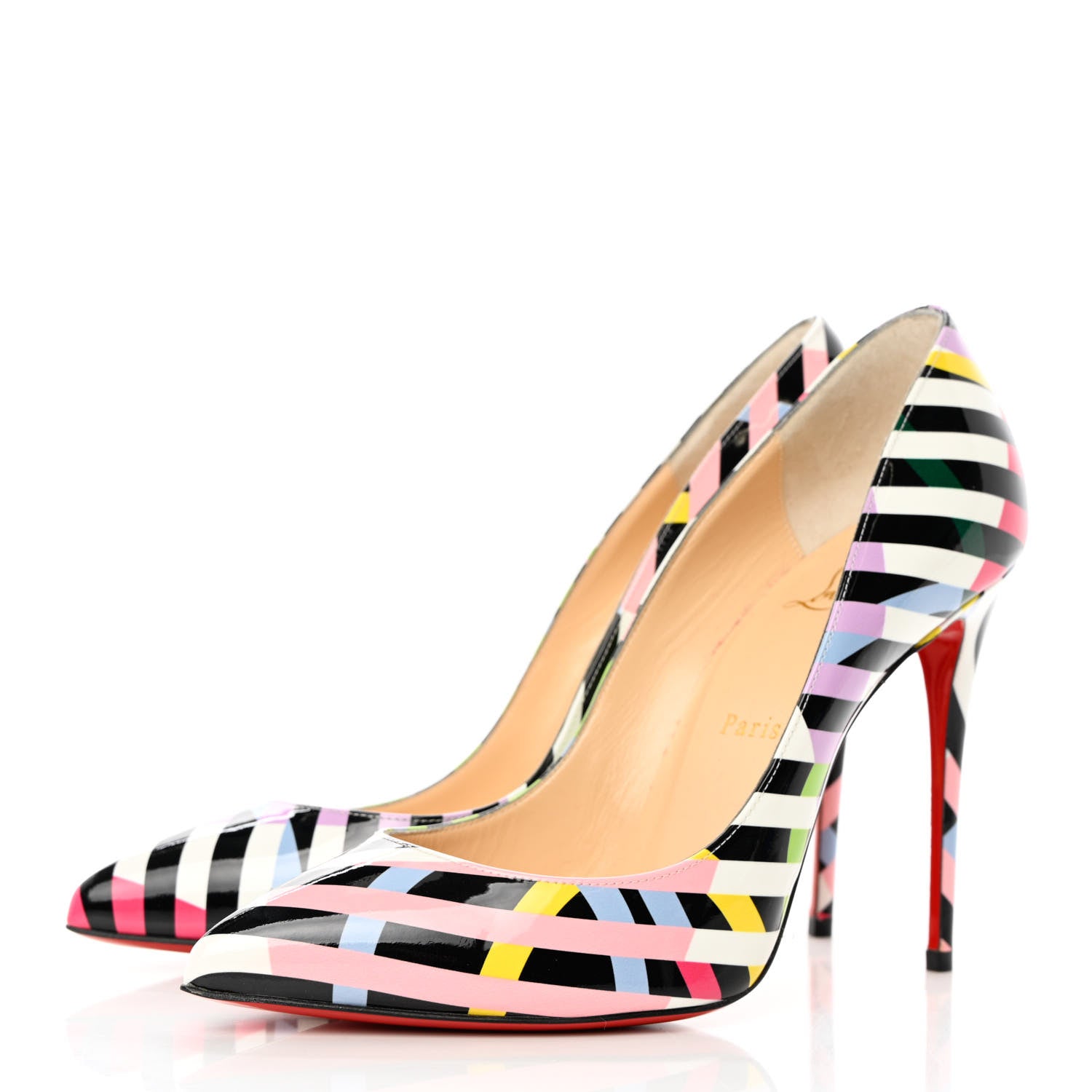 Christian Louboutin Patent Cinestripes Pigalle Follies 100 Pumps 38.5 Multi 6 of 16