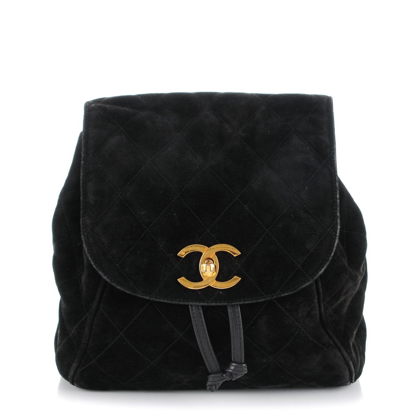 Suede Quilted Drawstring Backpack Black