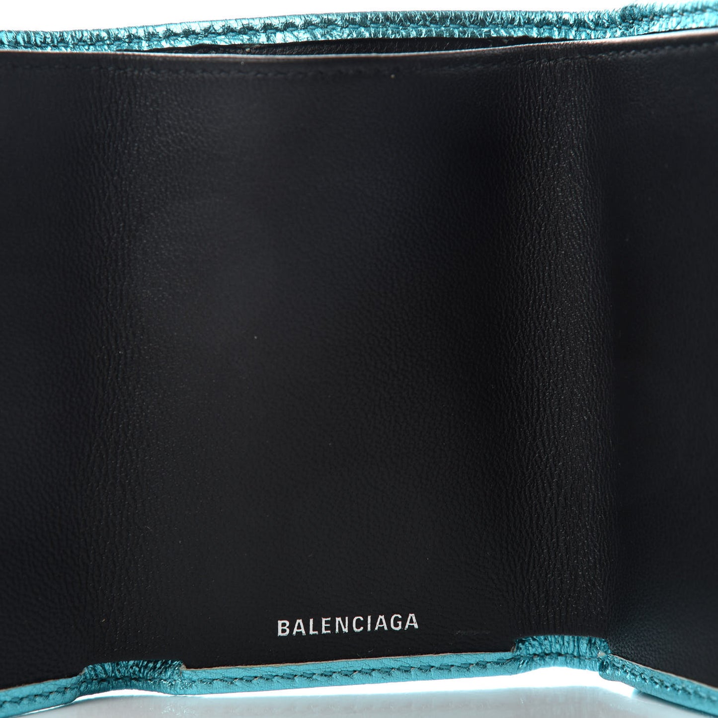 Metallic Goatskin Logo Mini Everyday Wallet Turquoise Black