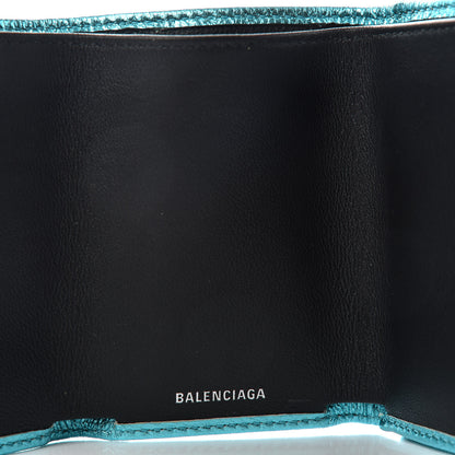 Balenciaga Metallic Goatskin Logo Mini Everyday Wallet Turquoise Black 6 of 7