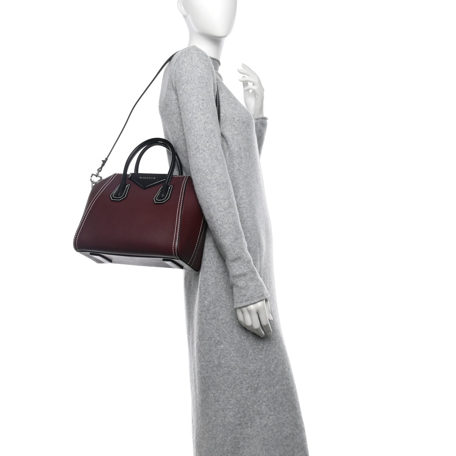 Givenchy Calfskin Small Bi-Color Topstitch Antigona Oxblood Black 2 of 13
