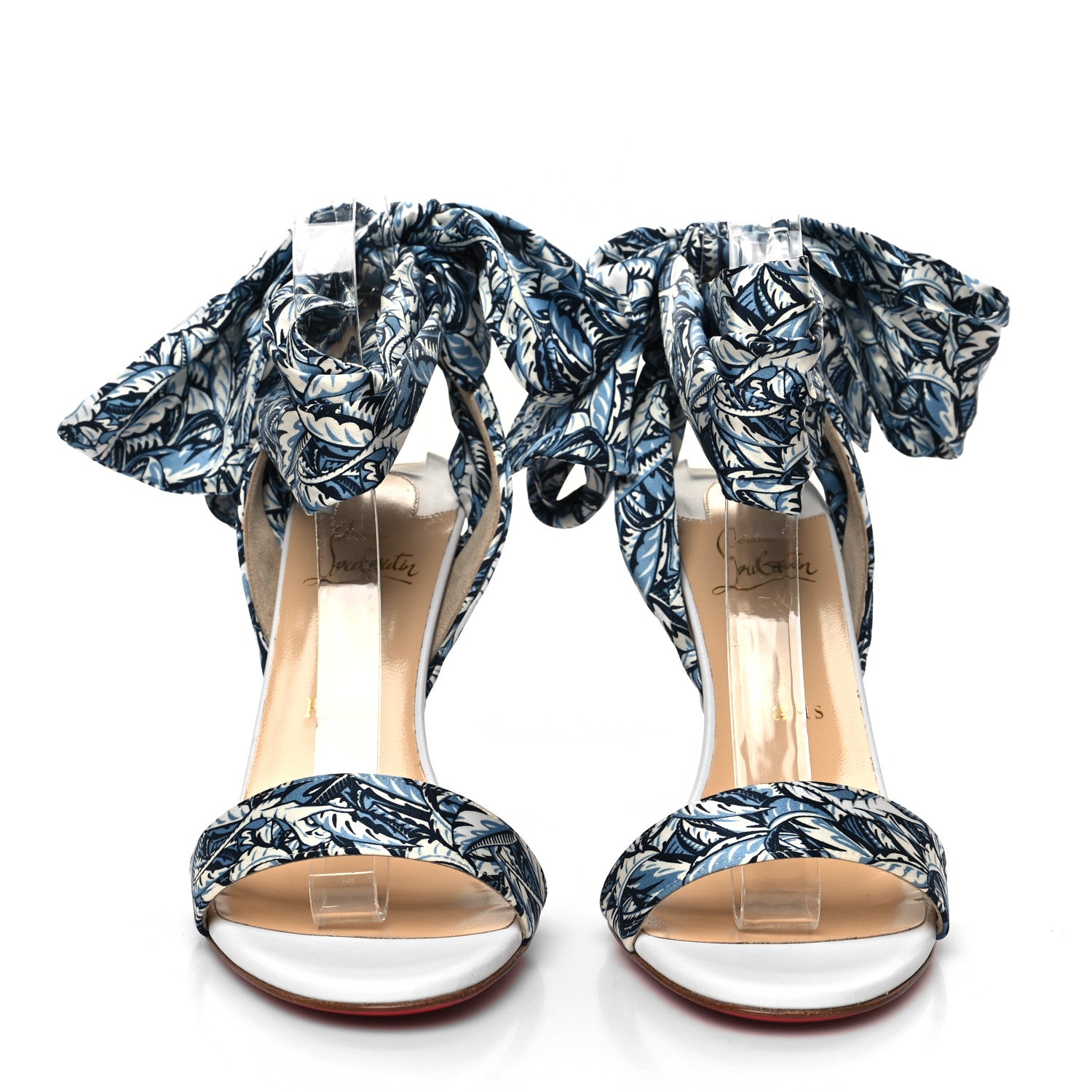 Christian Louboutin Crepe Satin Tissu Blue Du Desert 100 Sandal 39 Multicolor White 2 of 9
