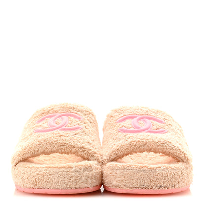 Chanel Terry Cloth CC Wedge Sandals 38 Pink 3 of 9
