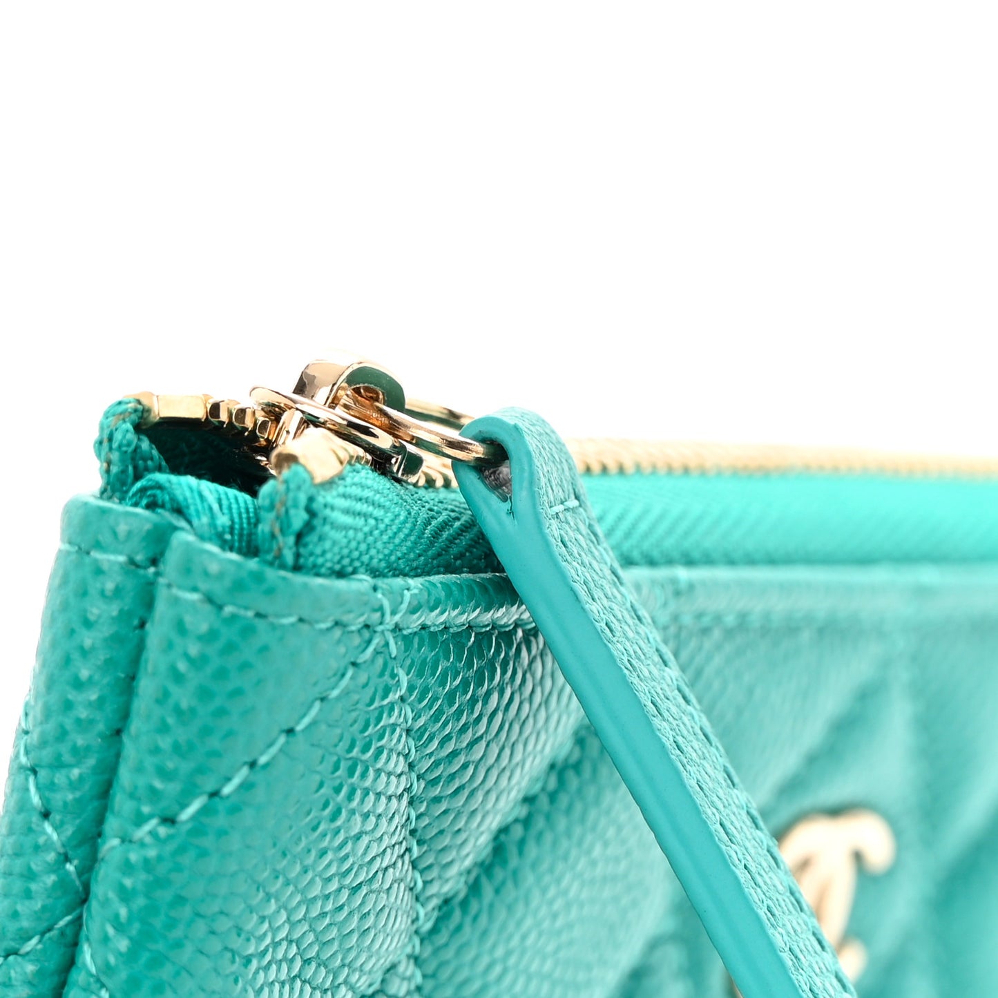 Caviar Quilted Small Cosmetic Case Turquoise