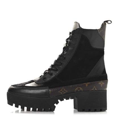 Louis Vuitton Suede Calfskin Monogram Laureate Platform Desert Boots 40 Black 1 of 9