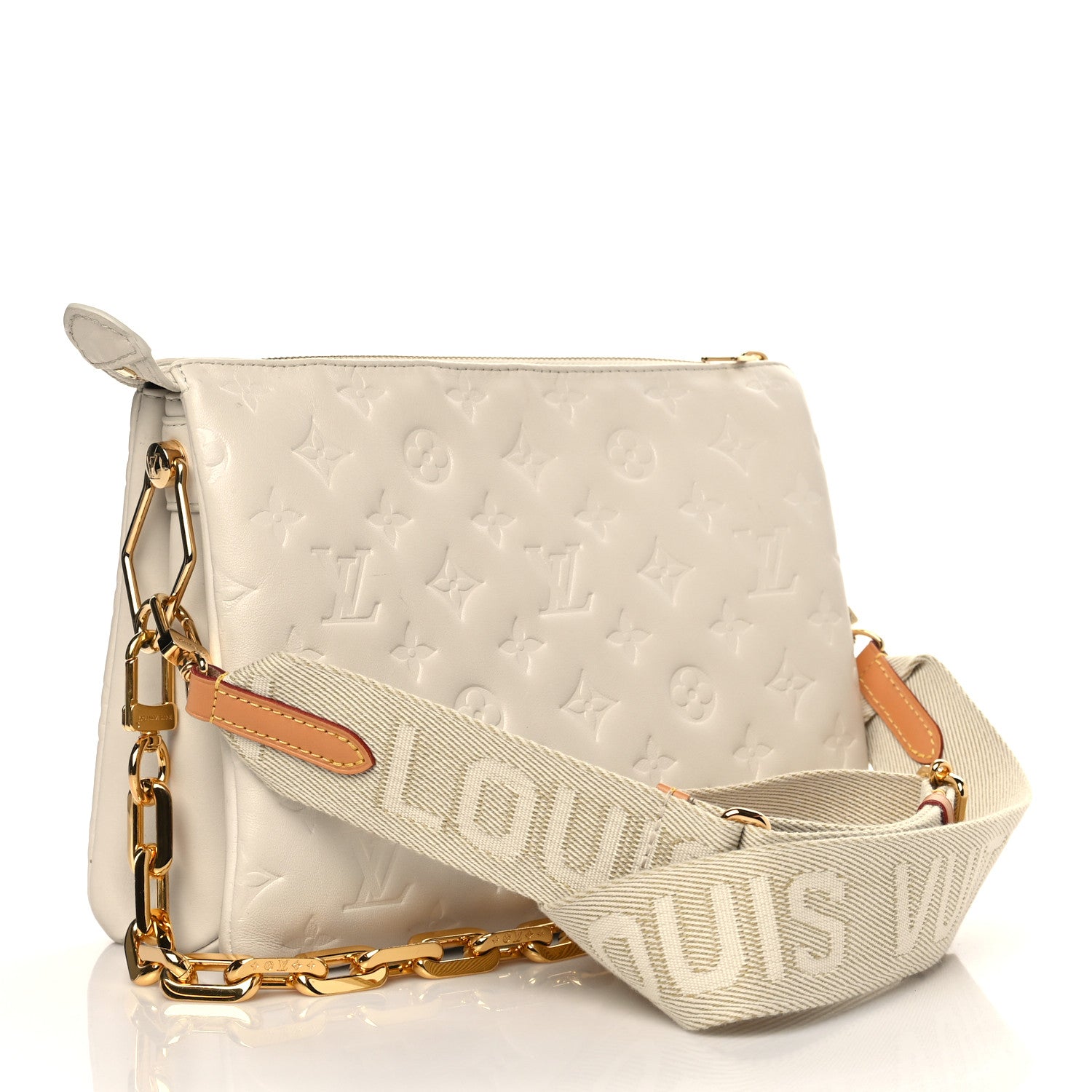 Louis Vuitton Lambskin Embossed Monogram Coussin PM Cream 3 of 8