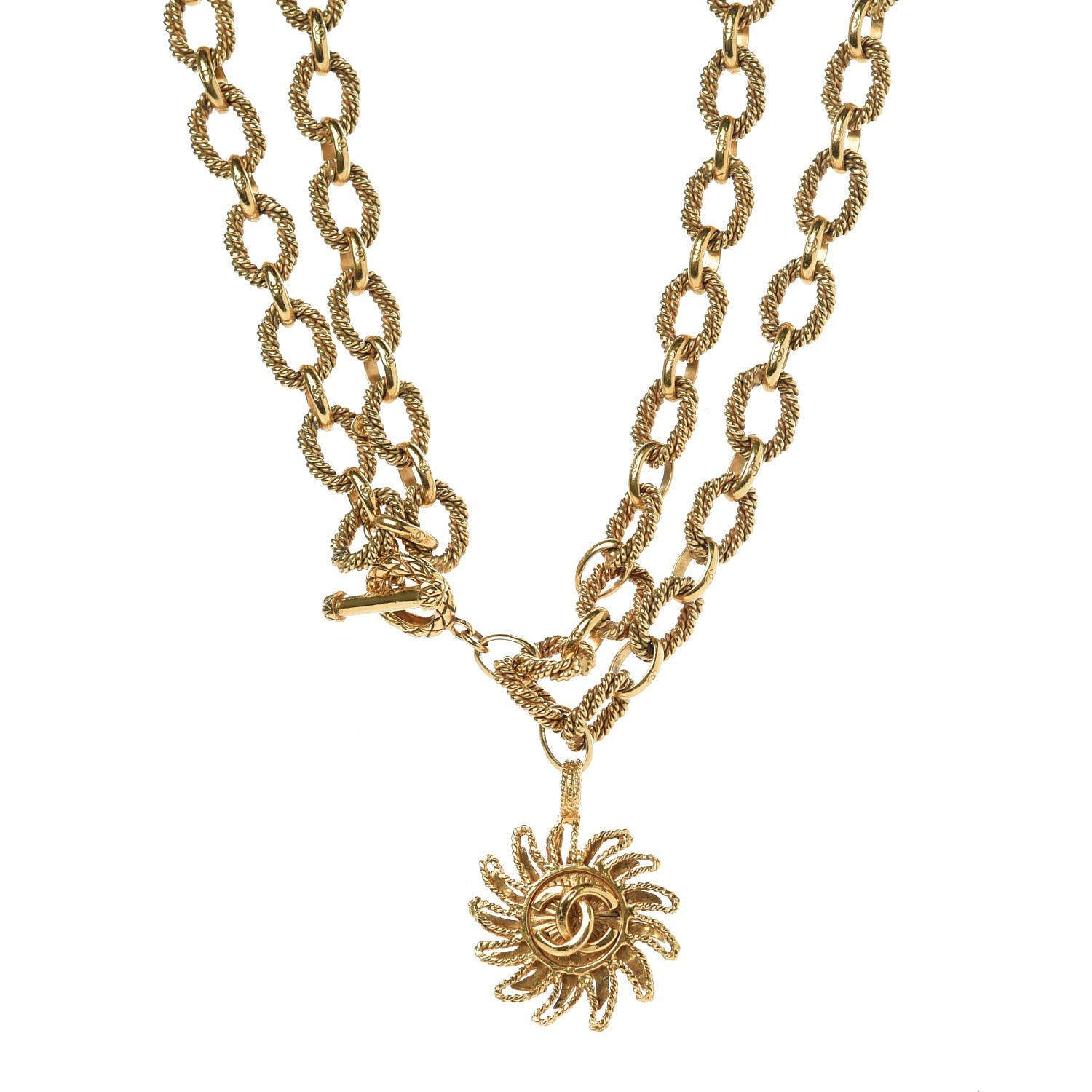 Chanel CC Sunburst Long Necklace Gold 1 of 5