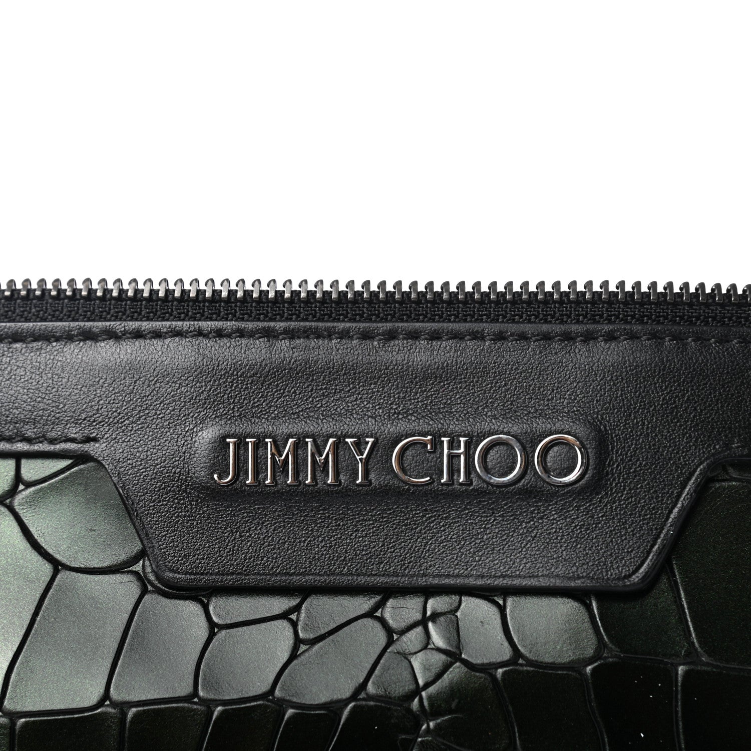 Jimmy Choo Metallic Crocodile Embossed Calfskin Derek Document Holder Evergreen 7 of 7