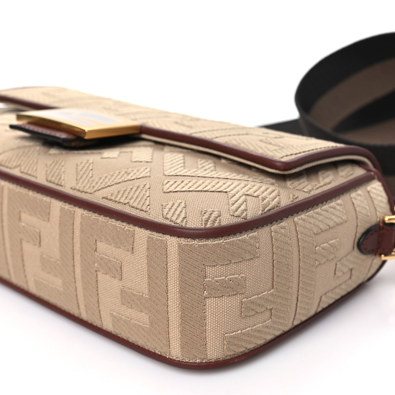 Fendi Sardinian Jacquard Vitello King FF 1974 Embroidered Baguette Sand Ghianda 10 of 10