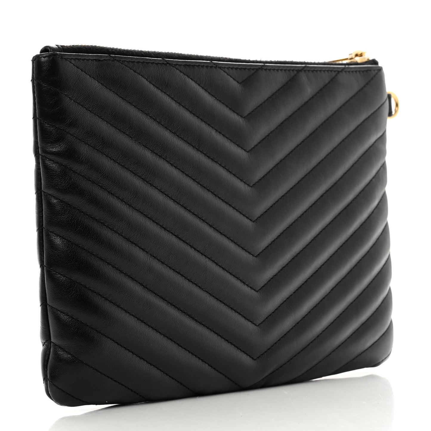 Calfskin Matelasse Chevron Monogram A5 Wristlet Black