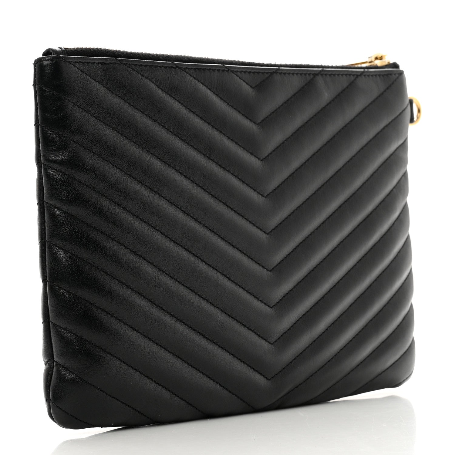 Saint Laurent Calfskin Matelasse Chevron Monogram A5 Wristlet Black 3 of 8