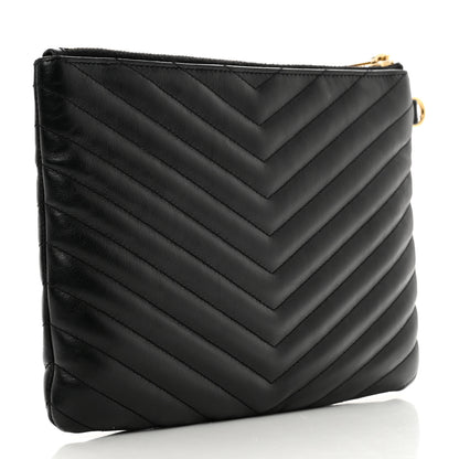 Saint Laurent Calfskin Matelasse Chevron Monogram A5 Wristlet Black 3 of 8