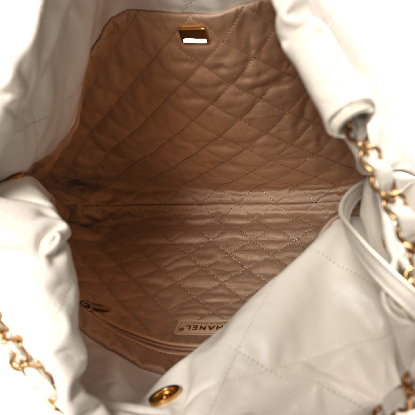 Shiny Calfskin Quilted Chanel 22 White