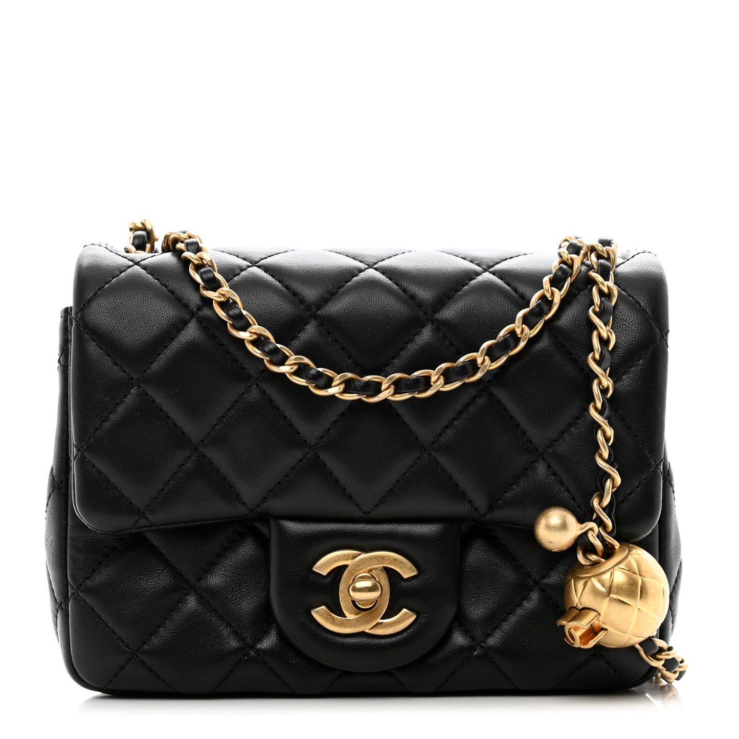 Lambskin Quilted Mini Pearl Crush Flap Black