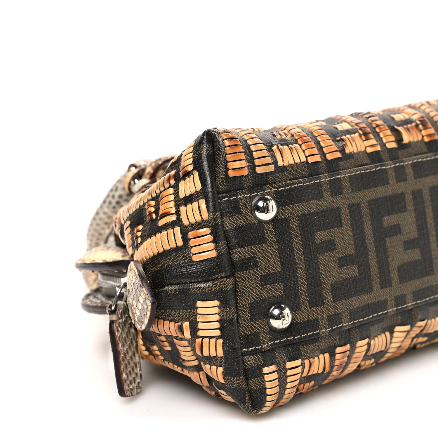 Fendi Woven Straw Snakeskin Selleria Mini Adele 1328 Bag Naturale