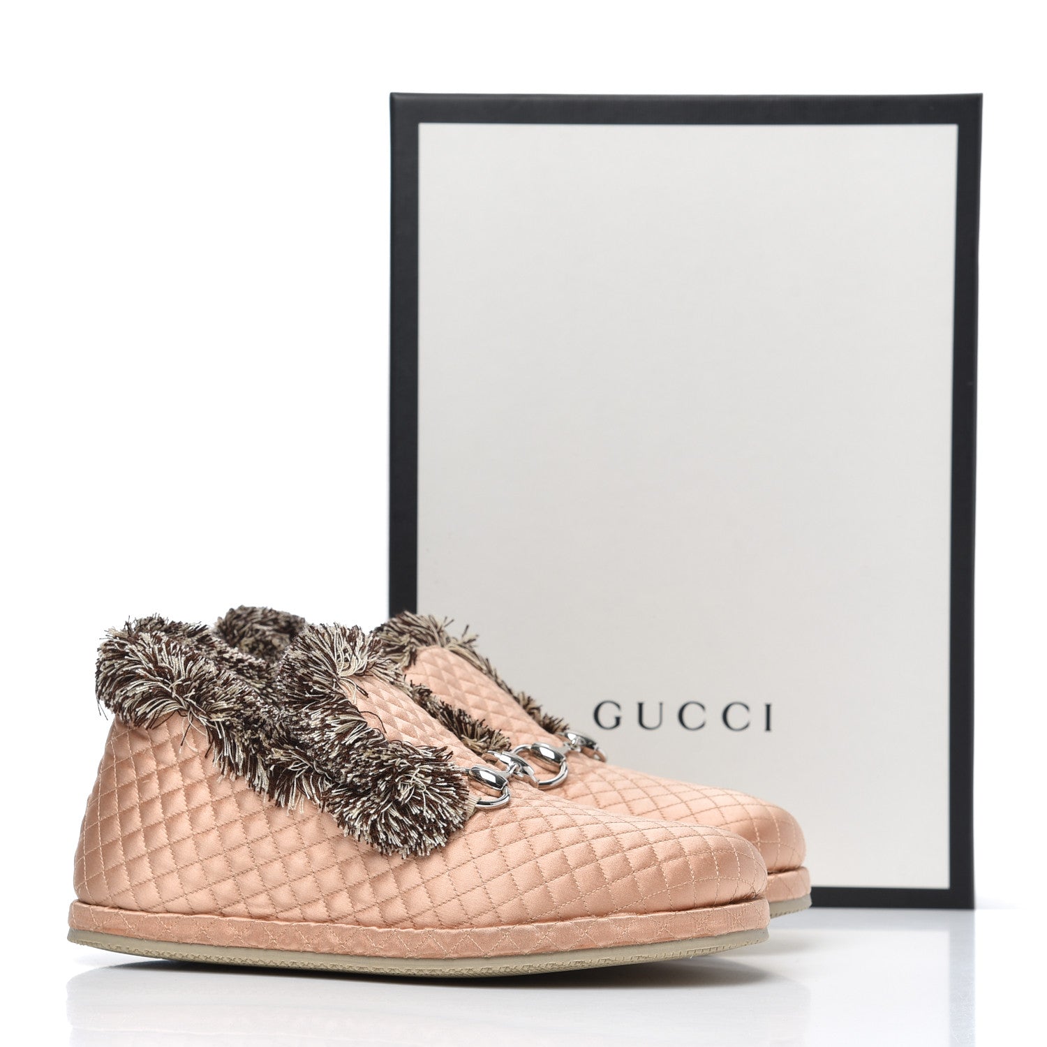 Gucci Satin Quilted Womens Fria Horsebit Loafers 35 Apricot Beige 9 of 9