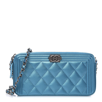 Chanel Metallic Caviar Quilted Small Boy Clutch With Chain Turquoise 1 of 11