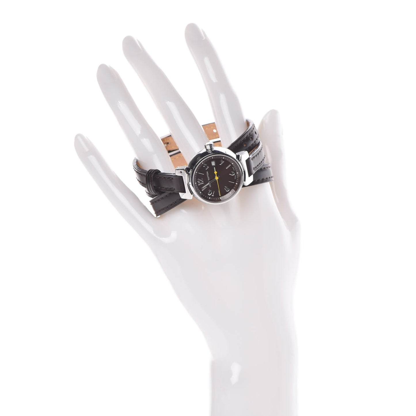 Stainless Steel Calfskin 28mm Tambour Triple Wrap Quartz Watch Brown