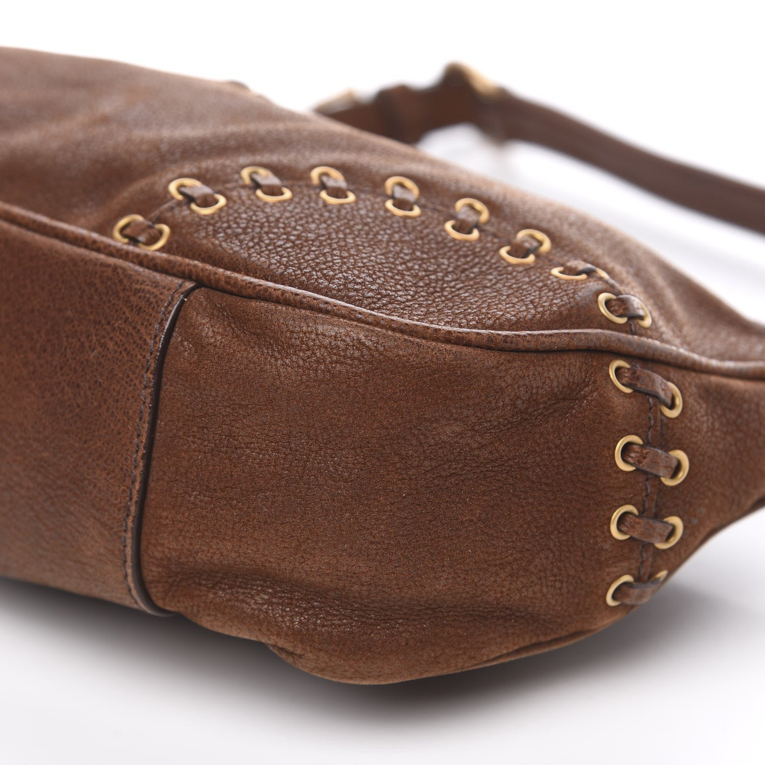 Prada Goatskin Grommet Whipstitch Shoulder Bag Palissandro 8 of 12