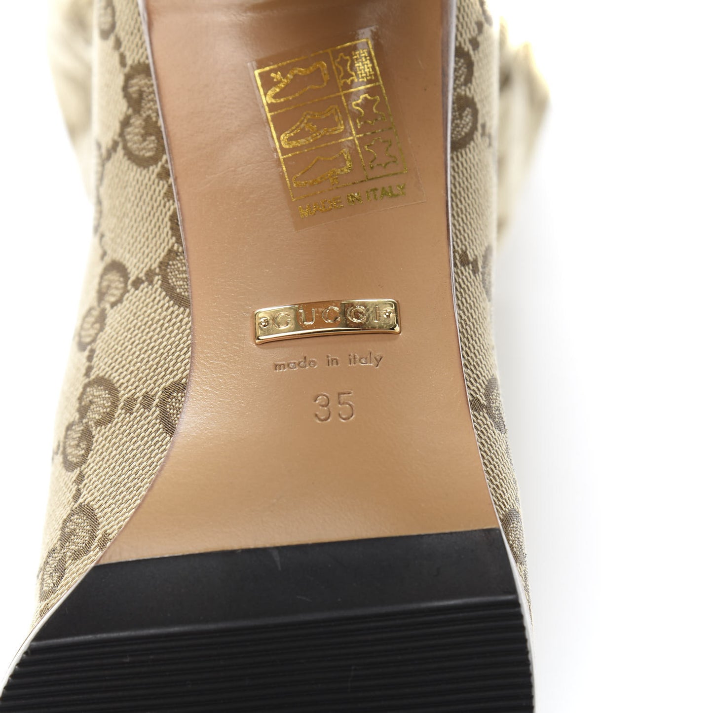 Monogram Malaga Kid Lisa Mid Heel Boots 35 Beige Ebony