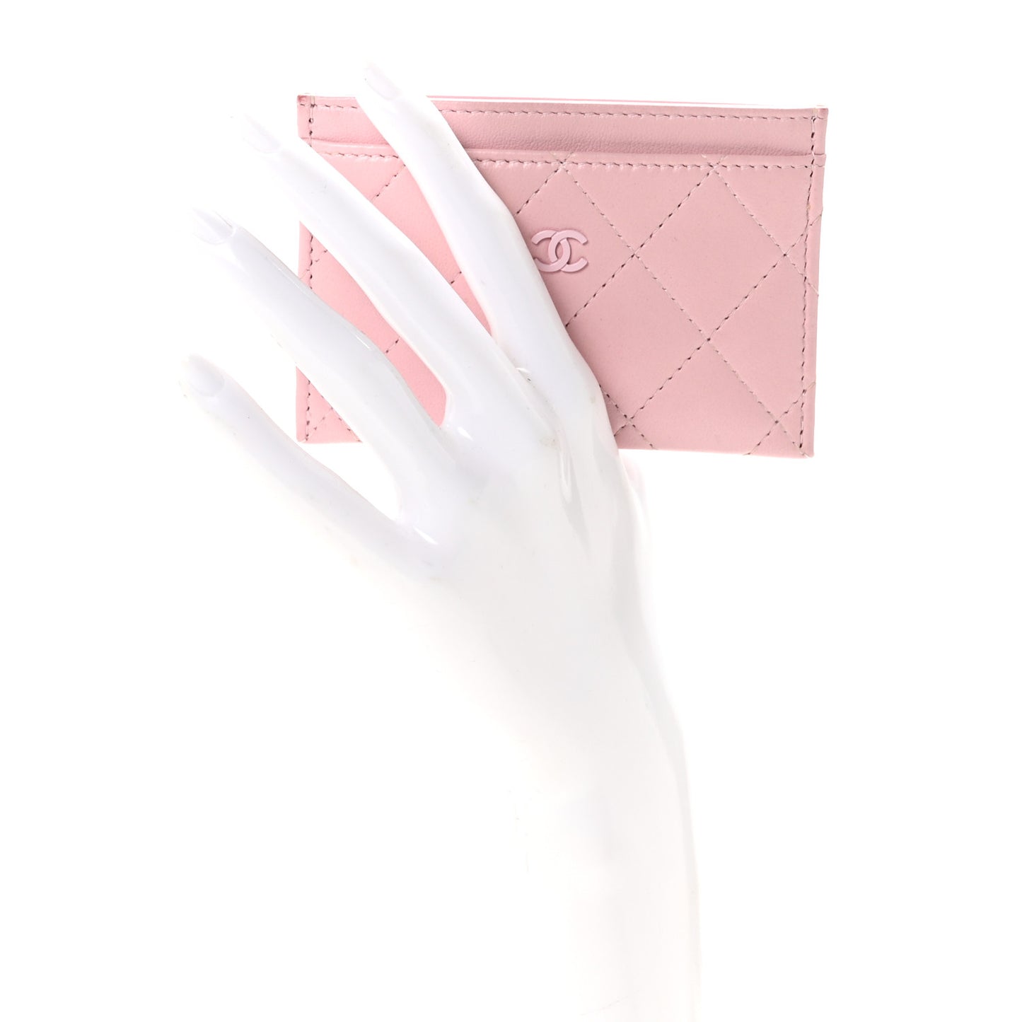 Calfskin Quilted Card Holder Light Pink