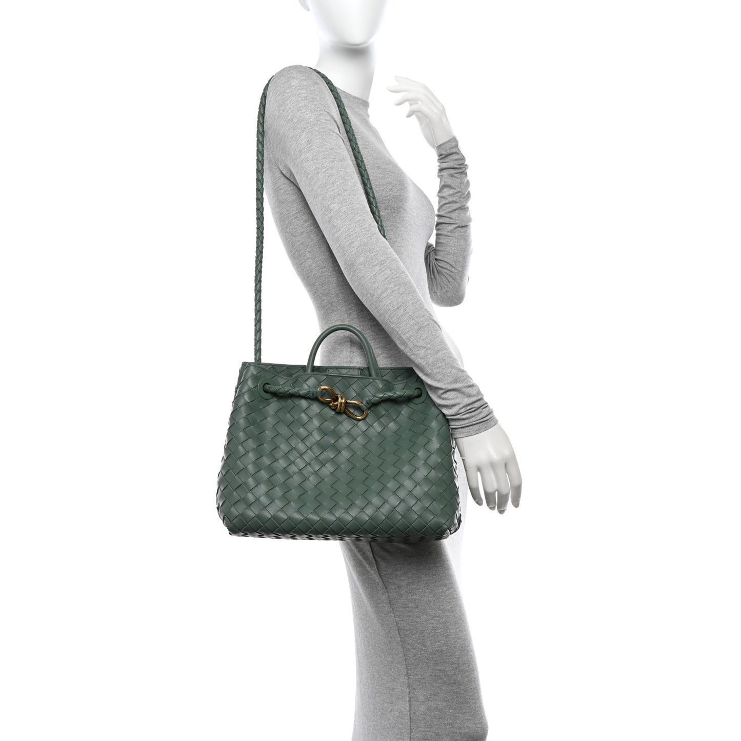 Nappa Intrecciato Medium Andiamo Shoulder Bag Aloe