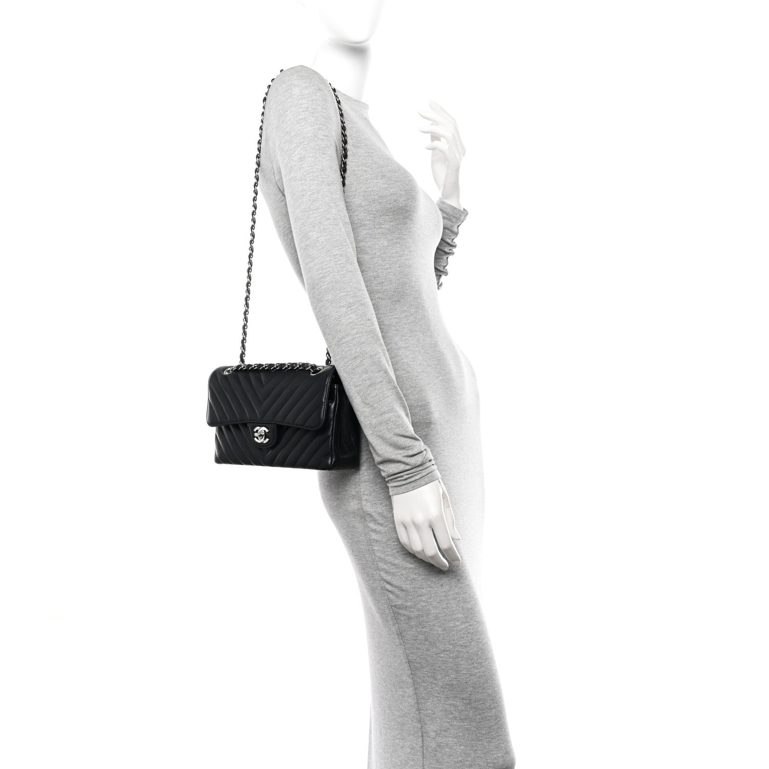 Chanel Lambskin Chevron Quilted Small Double Flap Black 2 of 13