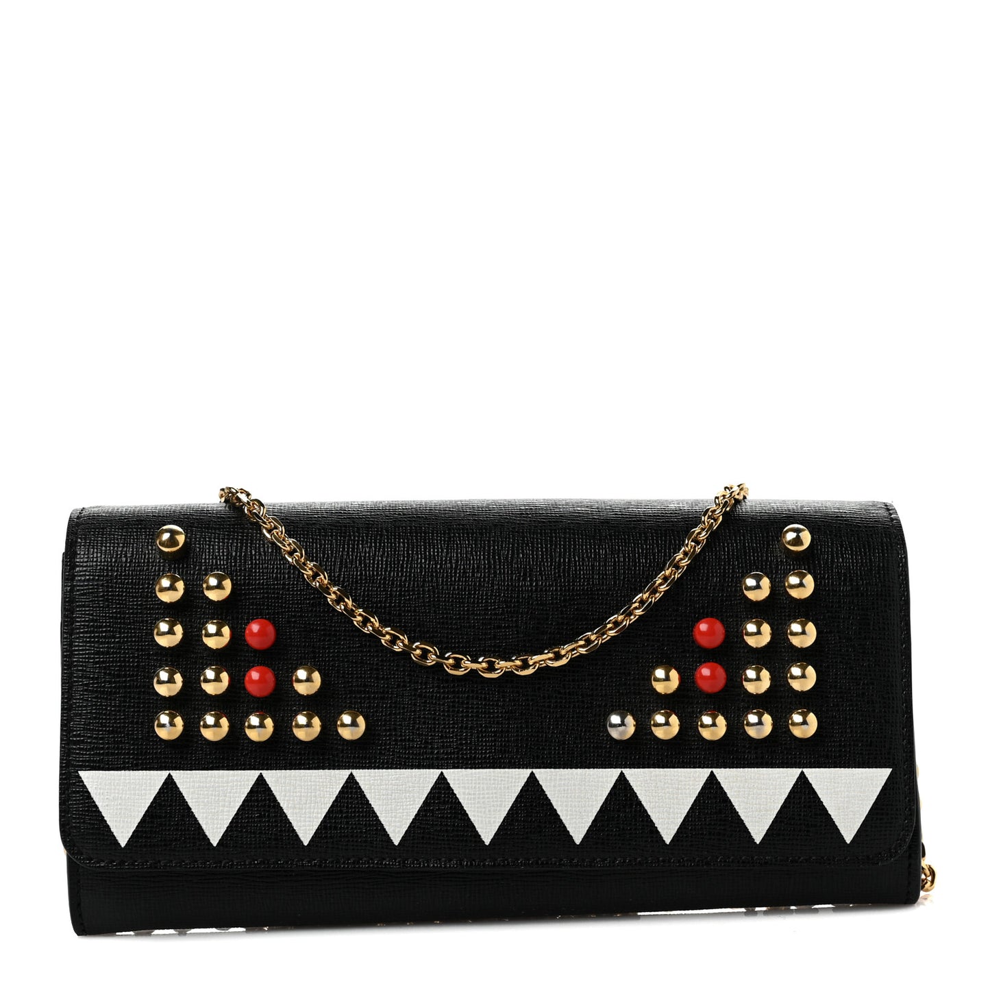 Vitello Elite Studded Monster Continental Wallet on Chain Black