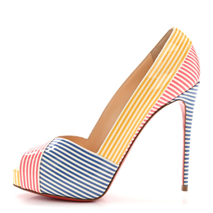 Christian Louboutin Patent Stripes Marine Alta 120 Pumps 36.5 Multicolor 3 of 27