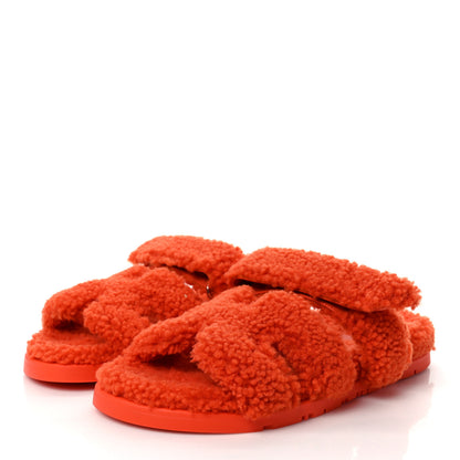 Hermes Woolskin Womens Chypre Sandals 39 Orange 3 of 8