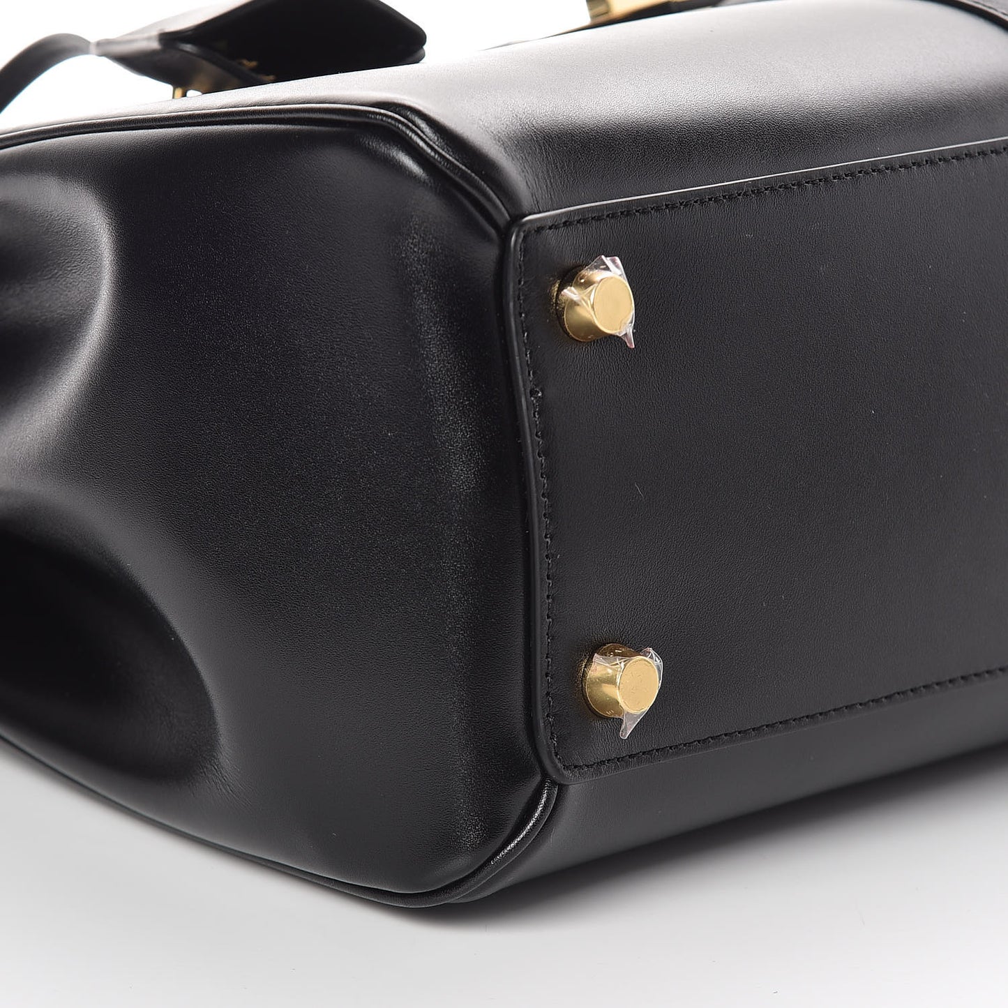 Satinated Calfskin Medium 16 Top Handle Bag Black