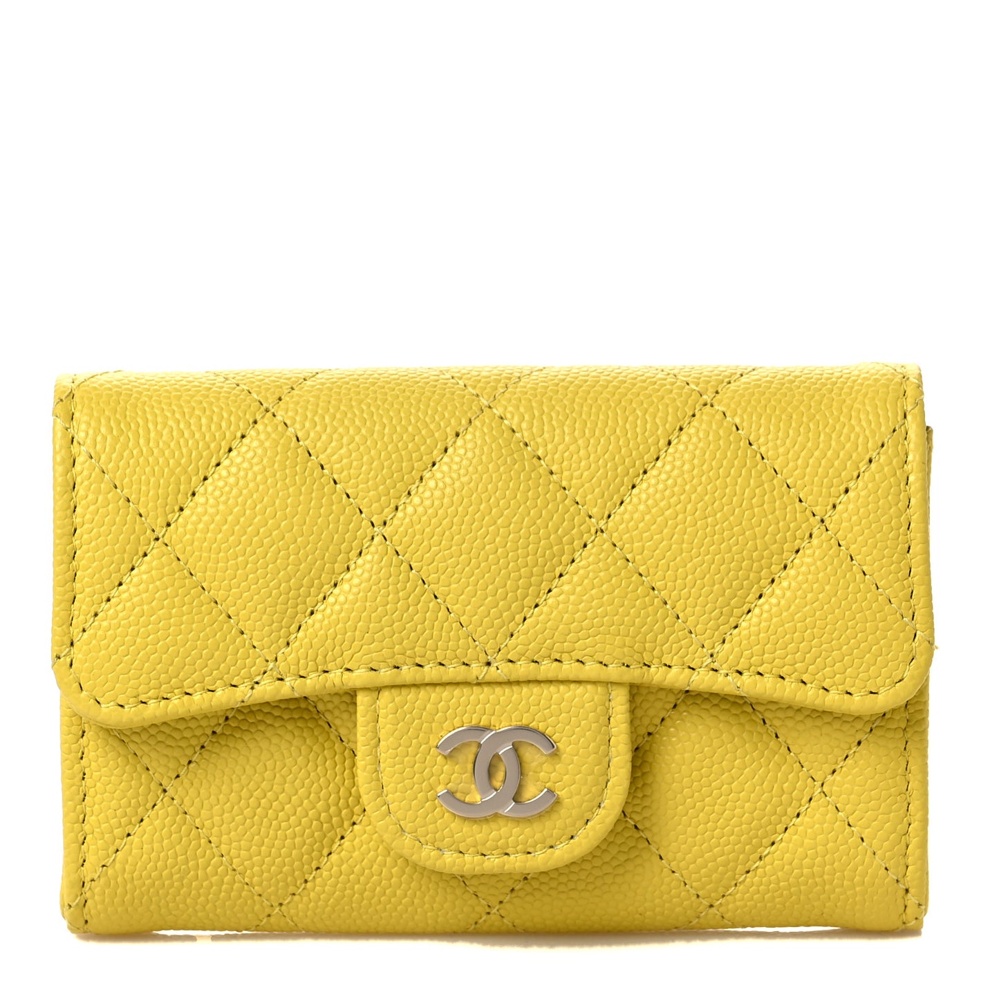 Caviar Quilted Flap Card Holder Wallet Yellow