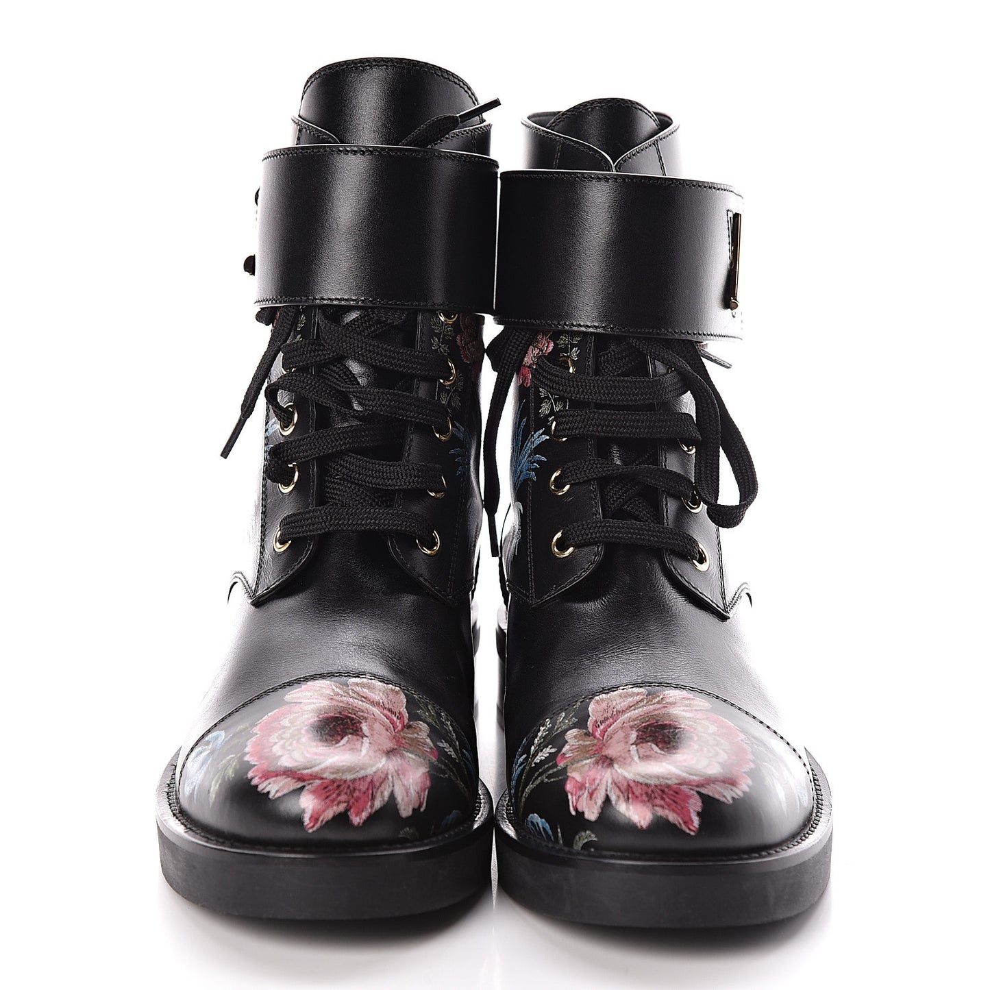 Calfskin Wonderland Ranger Flowers Boots 37.5 Black Multicolor