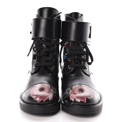 Louis Vuitton Calfskin Wonderland Ranger Flowers Boots 37.5 Black Multicolor 2 of 7