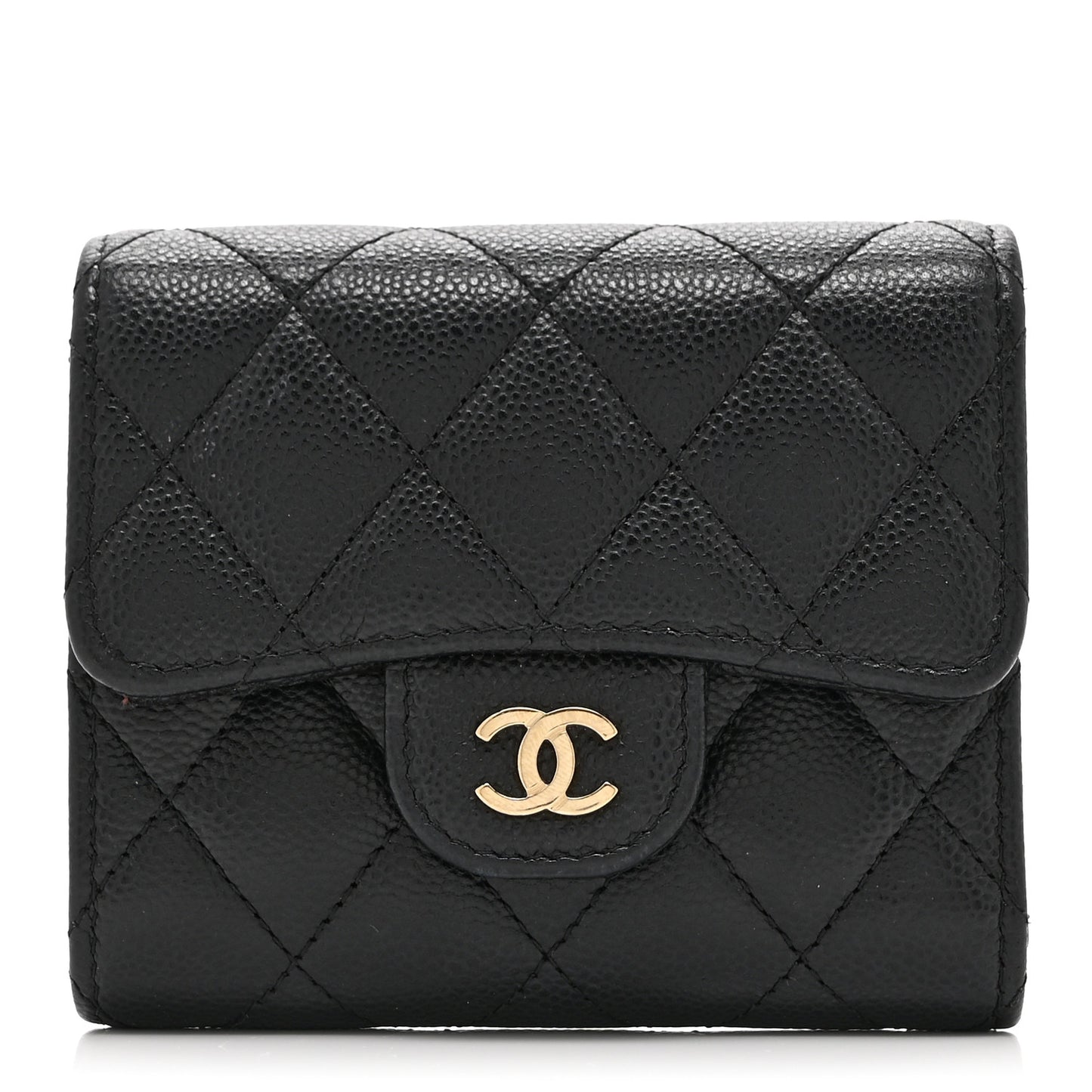 Caviar Quilted Compact Flap Wallet Black