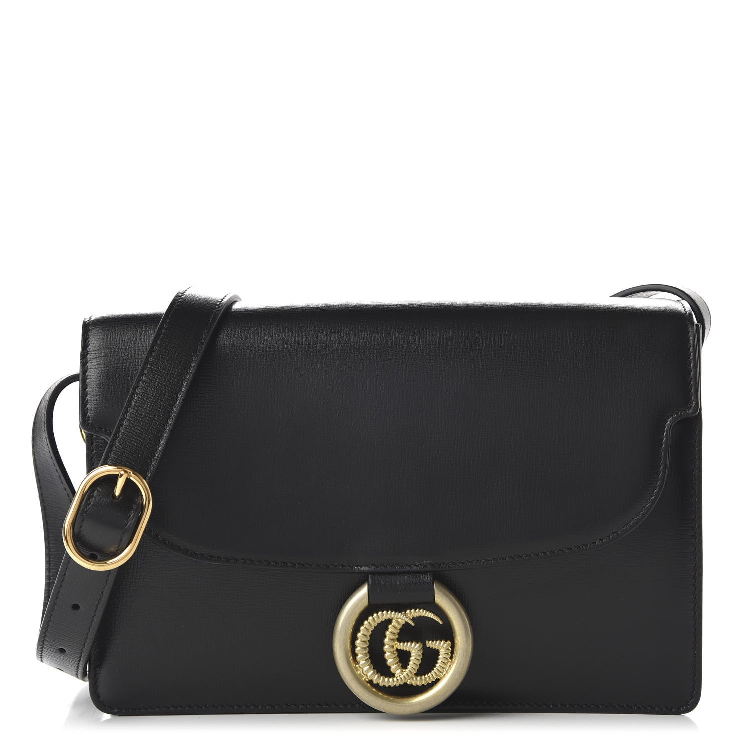 Gucci Textured Calfskin Small Torchon GG Ring Shoulder Bag Black 1 of 10