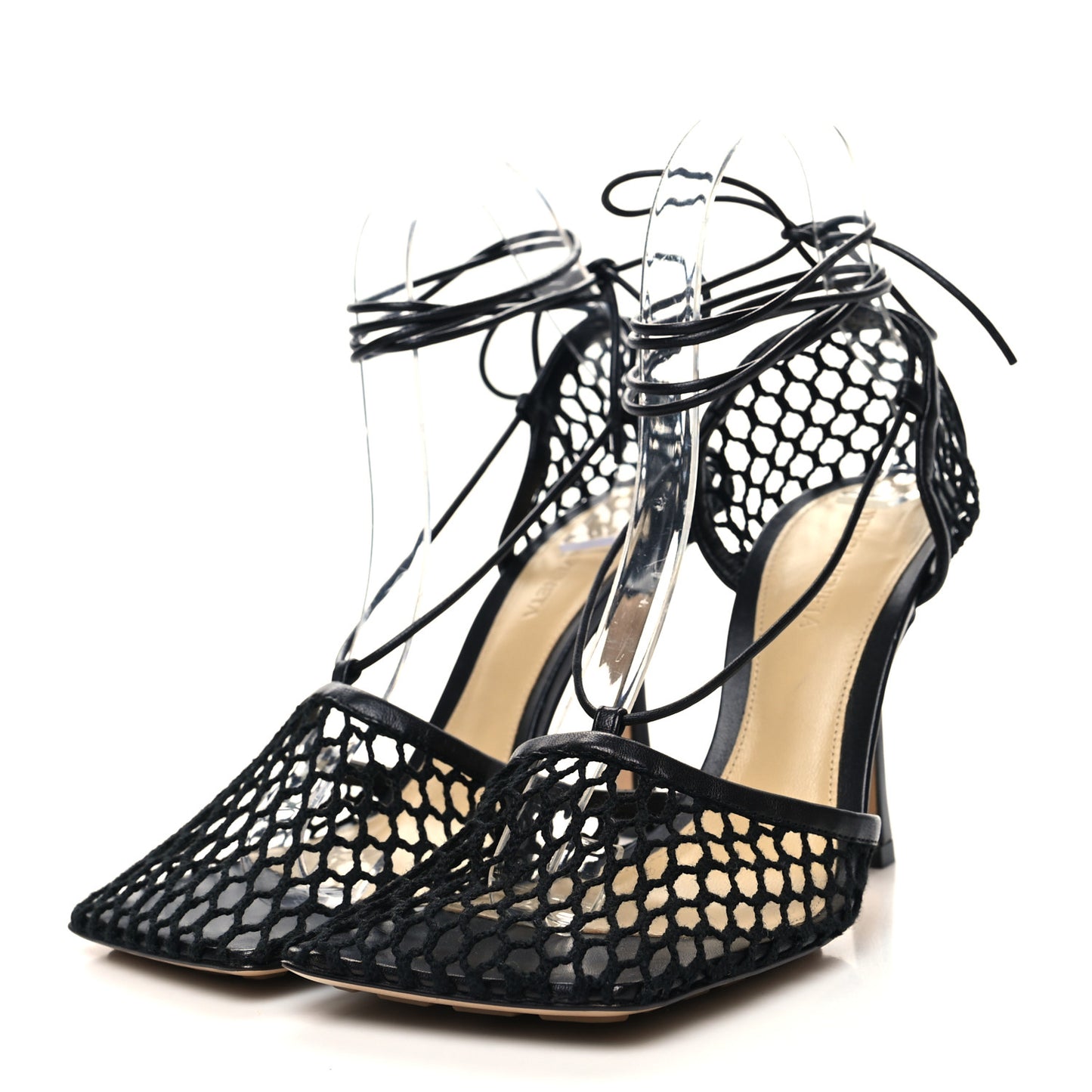 Mesh Nappa Stretch Ankle Tie Sandals 38 Black
