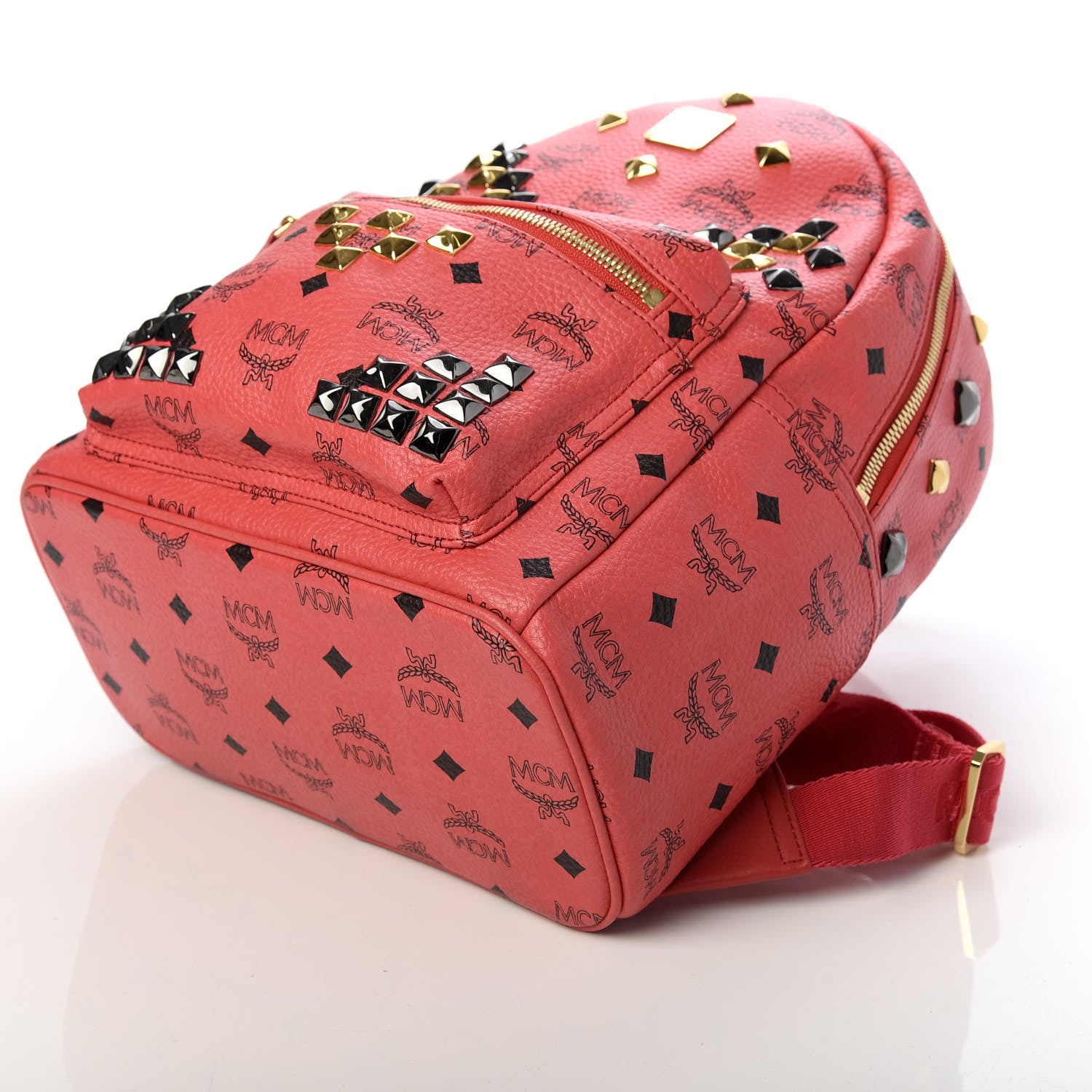 MCM Visetos Studded Small Stark M Backpack Scooter Red 7 of 8