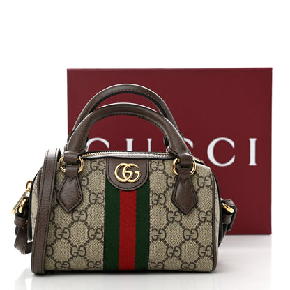Gucci GG Supreme Monogram Textured Dollar Calfskin Web Super Mini Ophidia Top Handle Bowler Bag Beige Ebony New Acero 11 of 11