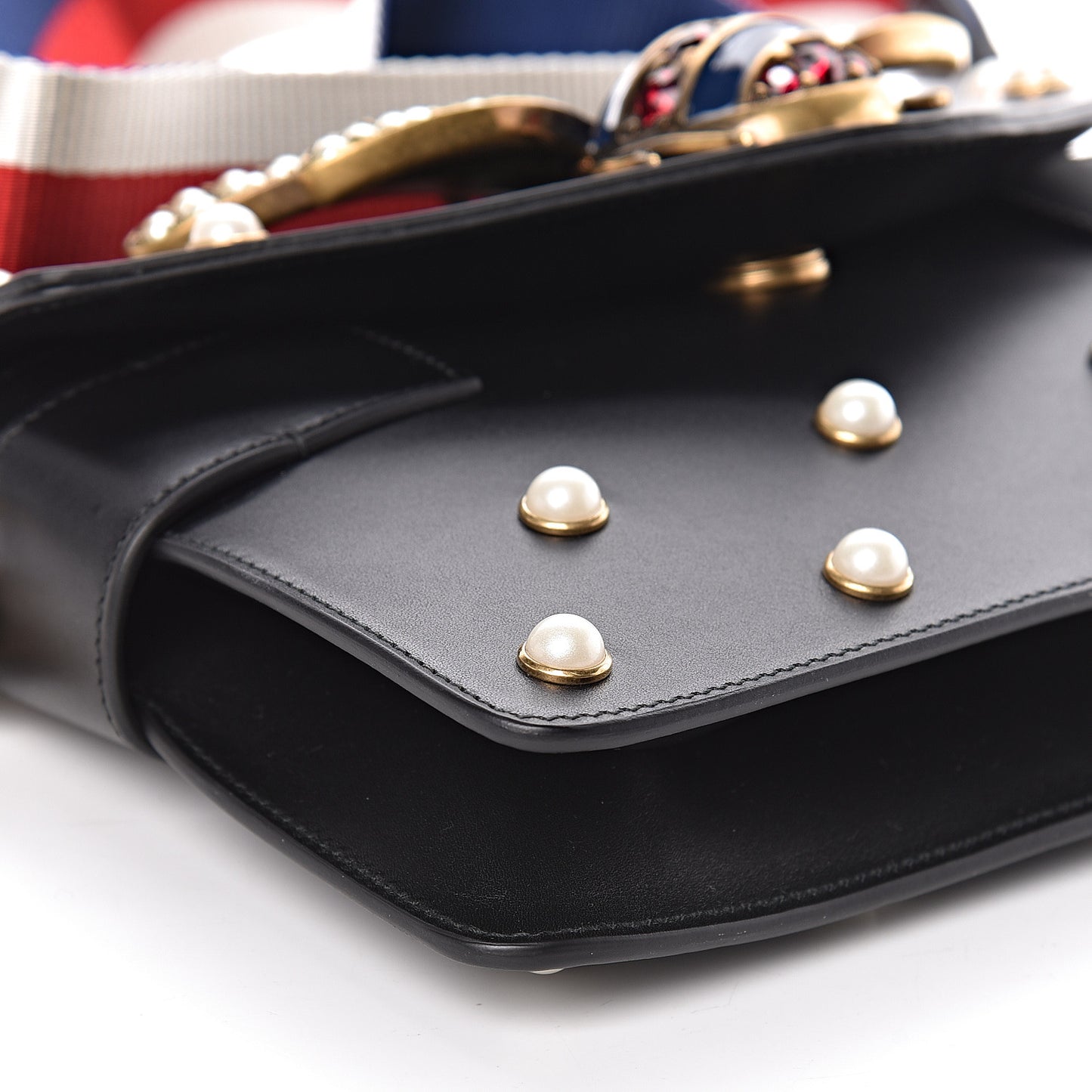 Nappa Pearl Studded Mini Queen Margaret Broadway Shoulder Bag Black